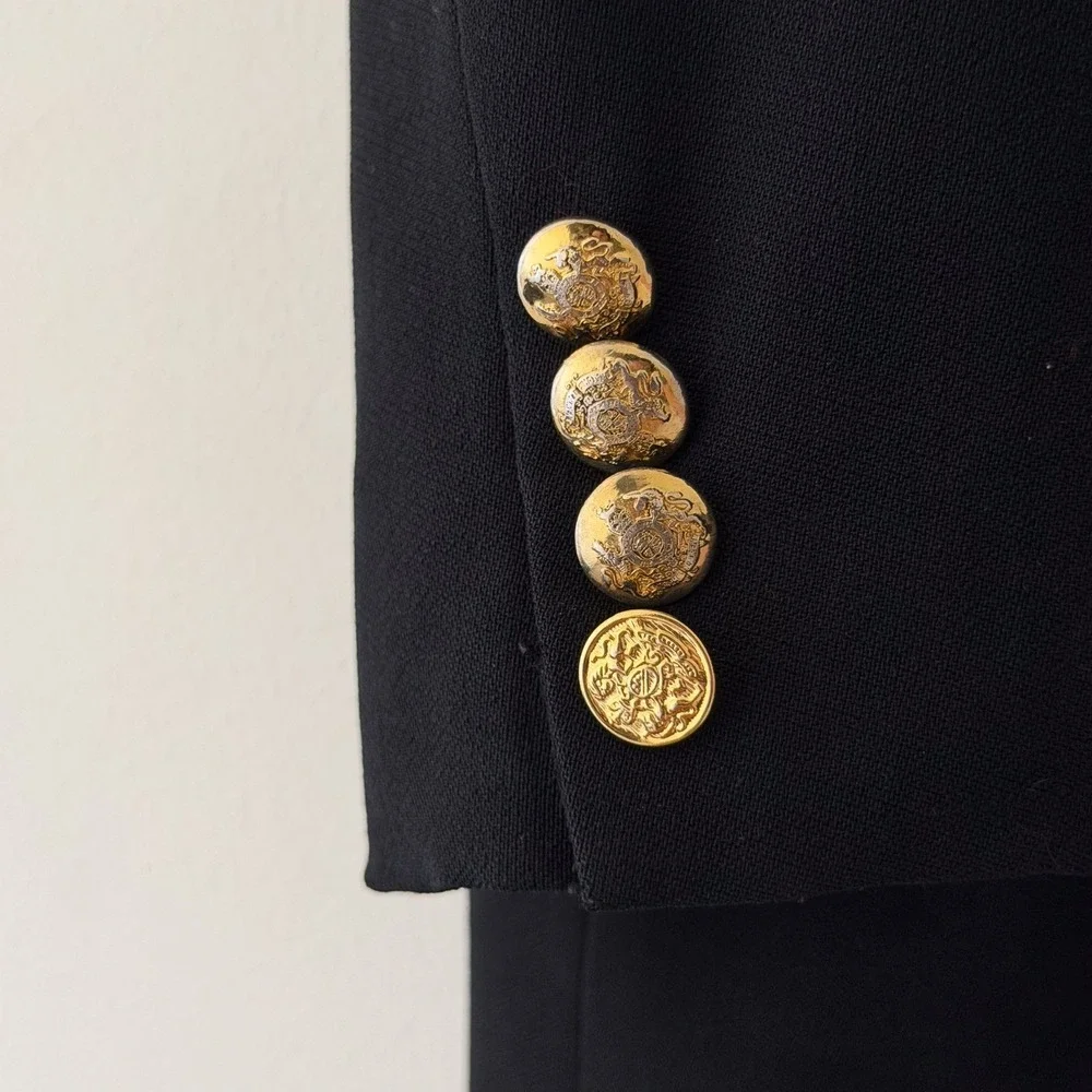 Lauren Ralph Lauren Navy Blue Tailored Blazer Crest Wool Size 10 Double Breasted - Picture 14 of 16